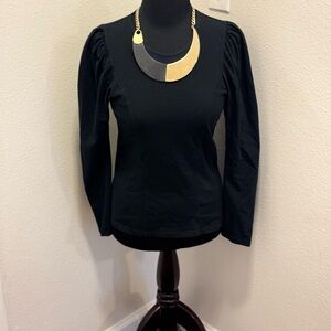 Sandro Black Puff Sleeve Top Tee Long Sleeve Shirt Size 1 S M NEW